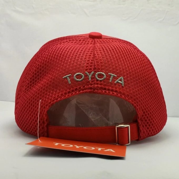 TOYOTA Red Team Cap Cool Embroidered Car Logo Adjustable Rear Silver Belt Buckle One Size Fits Most