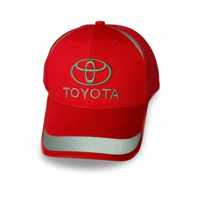 TOYOTA Red Team Cap Cool Embroidered Car Logo Adjustable Rear Silver Belt Buckle One Size Fits Most