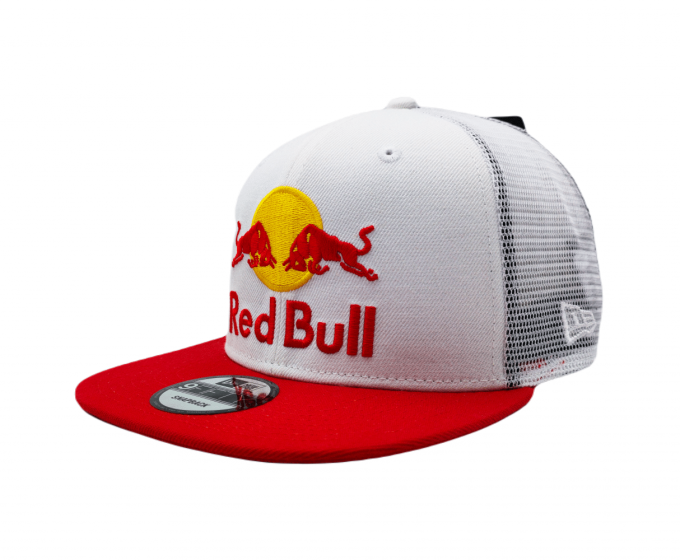 white red bull cap with red flat brim