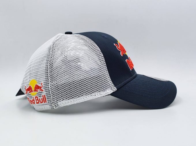 Blue Red Bull Cap White Mesh Hat