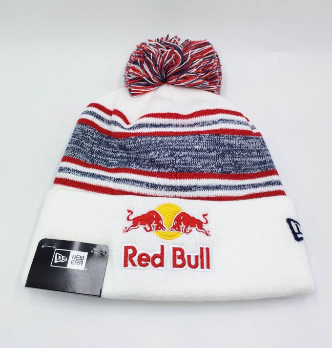 Red Bull Striped Beanie Pompom Hat